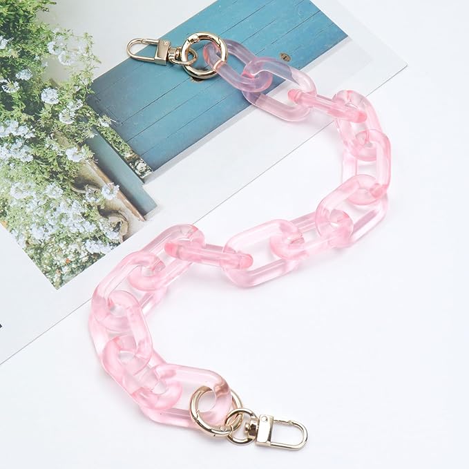 Purse Strap Bag Chain 17 Inch Resin Shoulder Strap Handbag Decoration Chain Bag Charms Accessories, Clear Pink