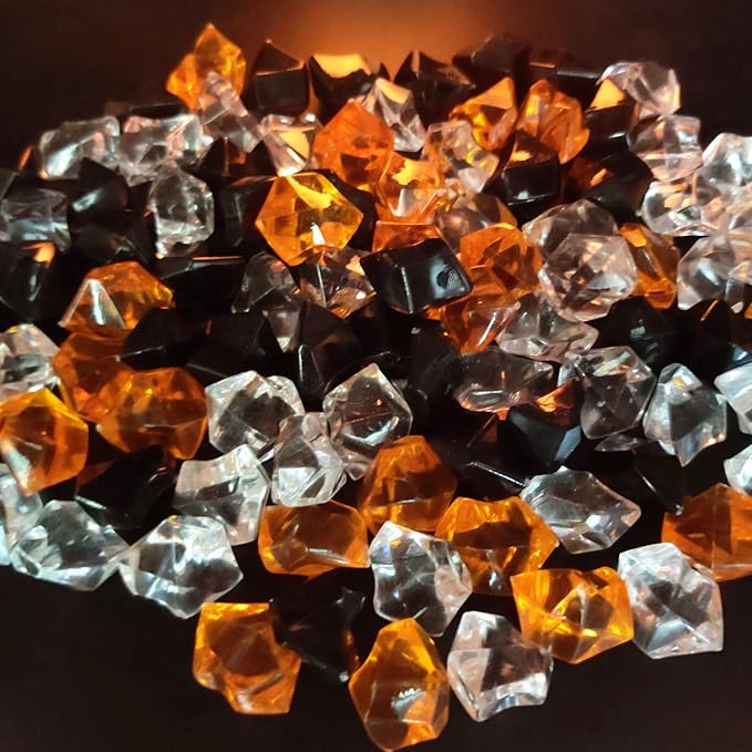 HappyFiller Home Decoration Acrylic Gems Fake Crystal Cubes Jewels Rocks for Vase Fillers, Centerpieces,Party Decor Ice Stones Table Scatter,Orange,Black and White,14 OZ