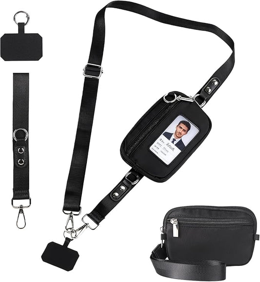Phone Lanyard Crossbody with Wallet，Detachable Phone Strap Wristlet with ID Window and Zipper，Adjustable Strap for All Phone