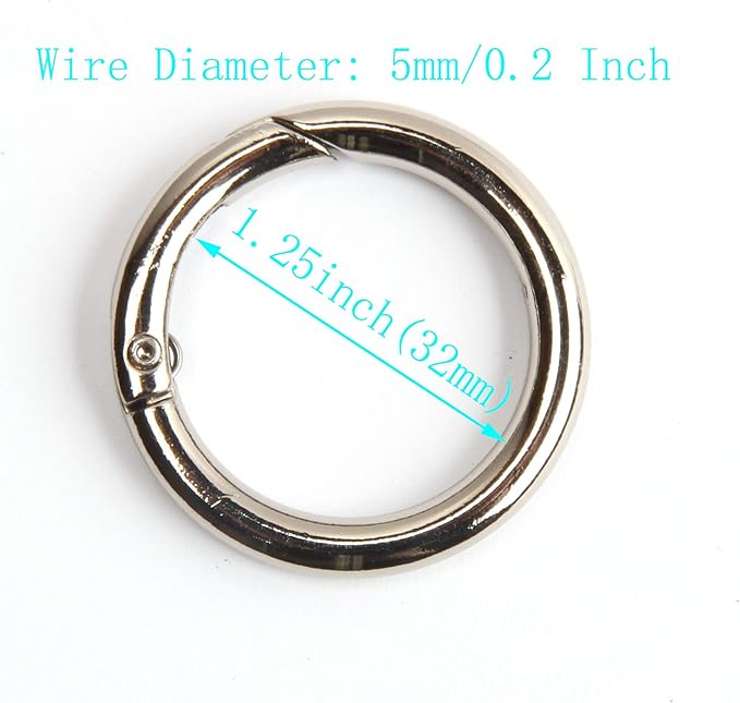 12pcs Trigger Spring O Rings Round Carabiner Clip Snap for Keyrings Buckle, Bags,Purses (Silver, 1 1/4 inch)