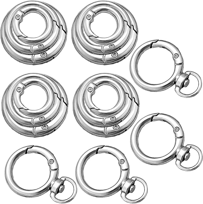 16PCS Metal Spring O Ring Set, Mixed Sizes Round Carabiner Keychain Snap Hooks for Key Rings, Bags, Dog Tags, Buckle, Paracord, Lanyards, and DIY Repair Crafts (Silver)