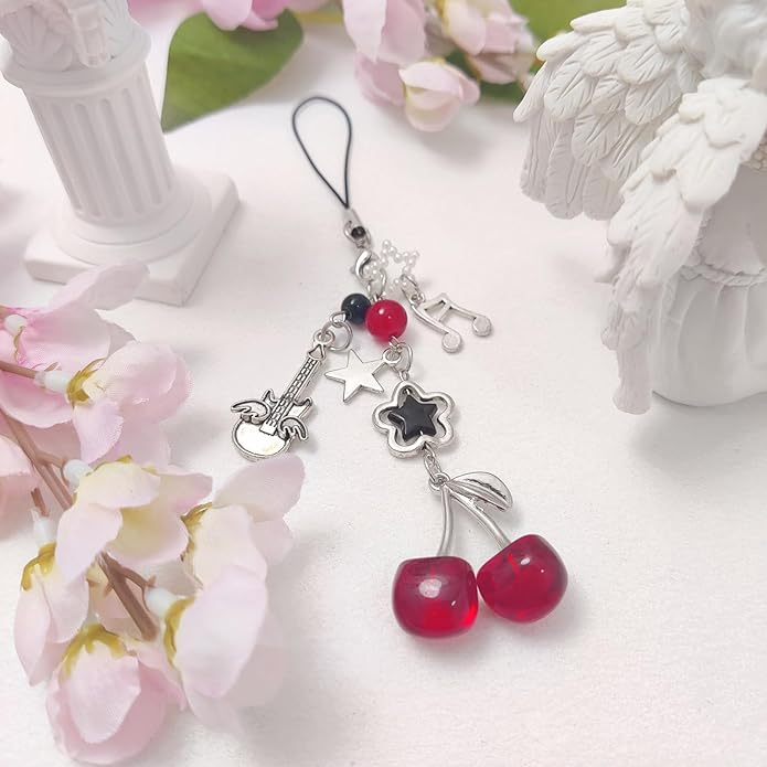 1-4PCS Cute Phone Charms Aesthetic Y2K Cell Phone Charms Strap Pink Strawberry Butterfly Star PhoneCharm Y2K Accessories for Bag Keychain Airpods Camera Pendants Decor