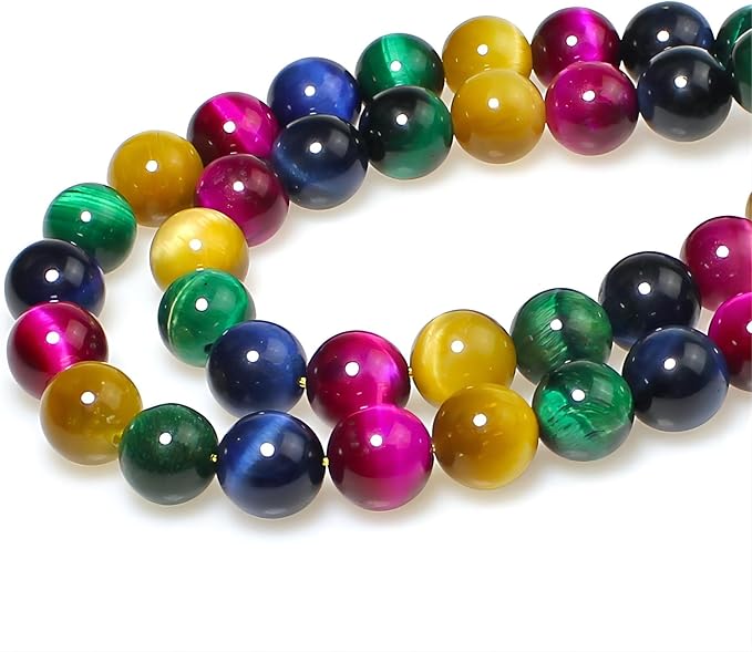 MJDCB Stone Beads 6mm 60pcs Round Mixed Color Tiger's Eye Loose Gemstone Bead Charms for Jewelry Making Bracelet Necklace Earring Pendant
