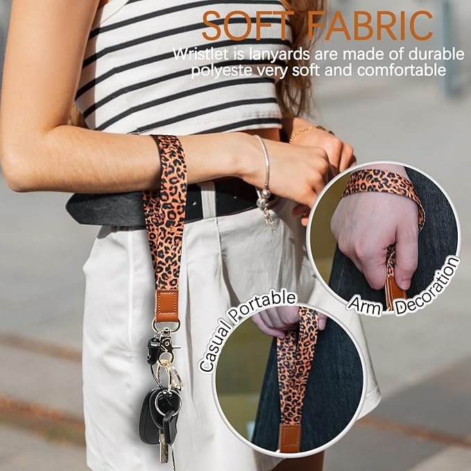 Cool Leopard Wristlet Keychain, Wrist Lanyard Key Chain For Women Men Car Keys Id Holder Card Phone Wallet Camera