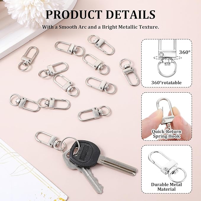 50 Pcs Lobster Claw Clasps for Keychains Swivel Lanyards Trigger Snap Hooks Strap Keychain Hook for Jewelry Purse Making DIY Bags Key Rings Art Crafts Pet Collar Silver 1.38 × 0.39 × 0.16 Inch