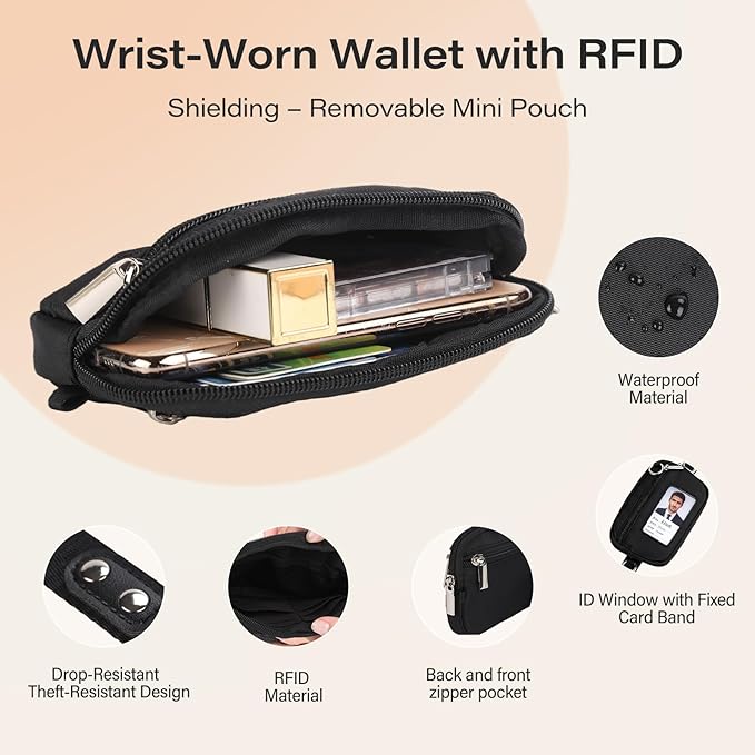 Phone Lanyard Crossbody with Wallet，Detachable Phone Strap Wristlet with ID Window and Zipper，Adjustable Strap for All Phone