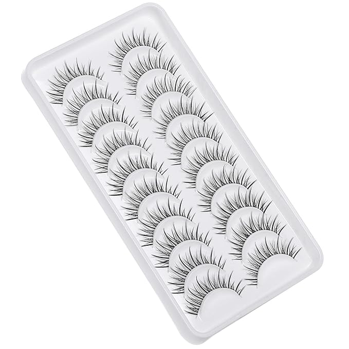 Manga Lashes Natural Look Japanese Anime Lashes Korean Asian Wispy Spiky Lashes with Clear Band Short Fake Eyelash 10 Pairs Pack by outopen