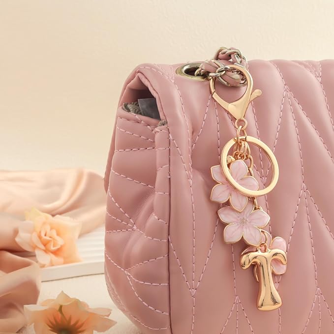 Snycler Bubble Initial Keychain Graceful Flower for bags car remote–A-Z Letter Charms for Women