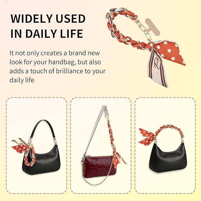 Fycyko Phone Wrist Strap with Gold Metal Scarf and Universal Tether Tab, Aesthetic Print Design Ribbon Chain, Multi-Purpose Accessories for Bag Key Cellphone for Men Women Girls-Orange Polka Dot