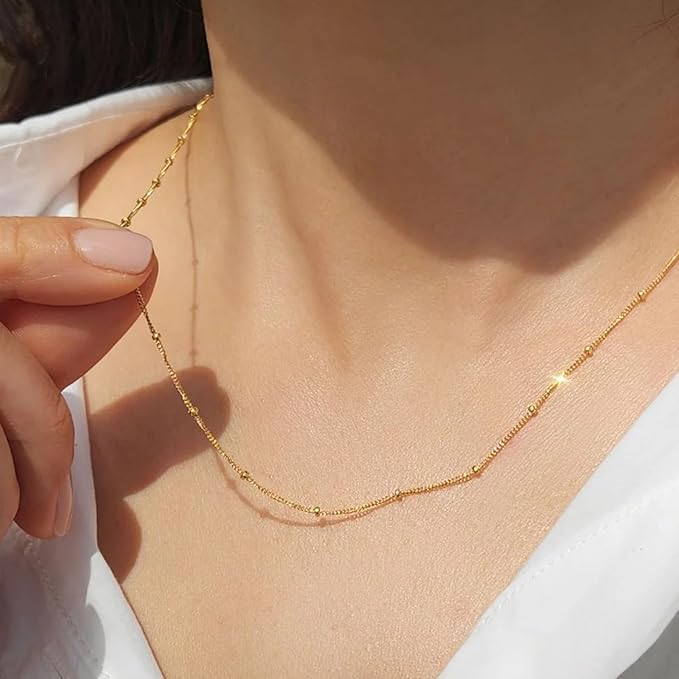 24PCS Gold Curb Satellite Necklace for Jewelry Making 2MM 18k Gold Plated Stainless Steel Curb Link Chains Bulk for DIY Necklace