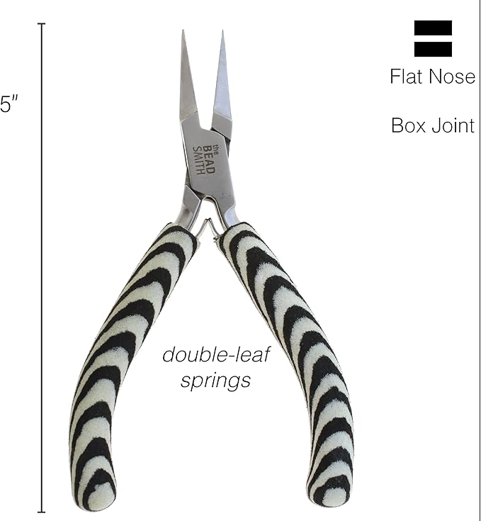The Beadsmith Flat Nose Pliers – Zebra Print Line – 5 inches (127mm) – Comfortable Handle with Double Leaf Springs – Jewelry Making Tool for Creating Bracelets, Earrings and Necklaces