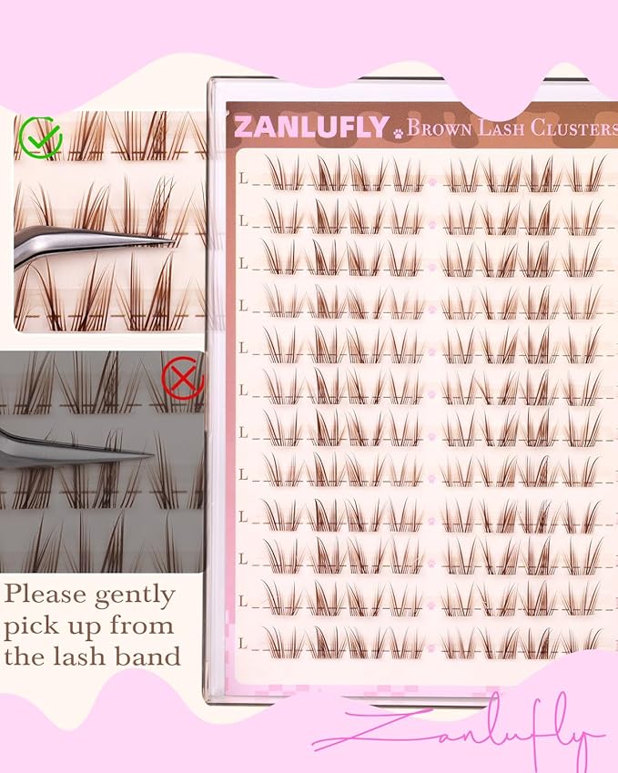 Ultra Natural Lash Clusters Brown Eyelash Clusters 8-11MM Short Cluster Lashes Wide Band Lash Extension Dark Brown Cluster Eyelash Extensions Left & Right Cat Eye Individual Lashes by ZANLUFLY