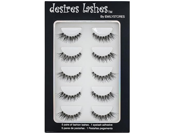 DESIRES LASHES Multipack Demi Wispies Fake Eyelashes 5Pairs Per Kits, 01 Monday