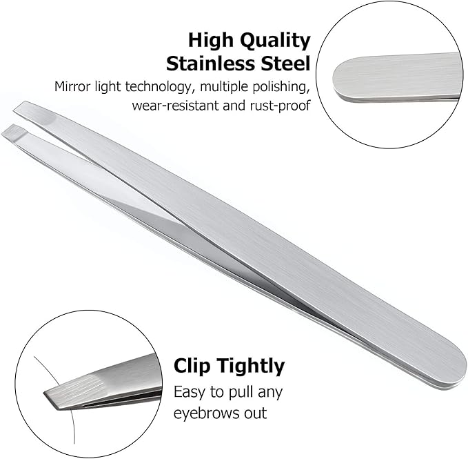 Mudder 12 Pcs Eyebrow Tweezers Set for Facial Hair Stainless Steel Slanted Tip Tweezers in Bulk for Men and Women (Silver)