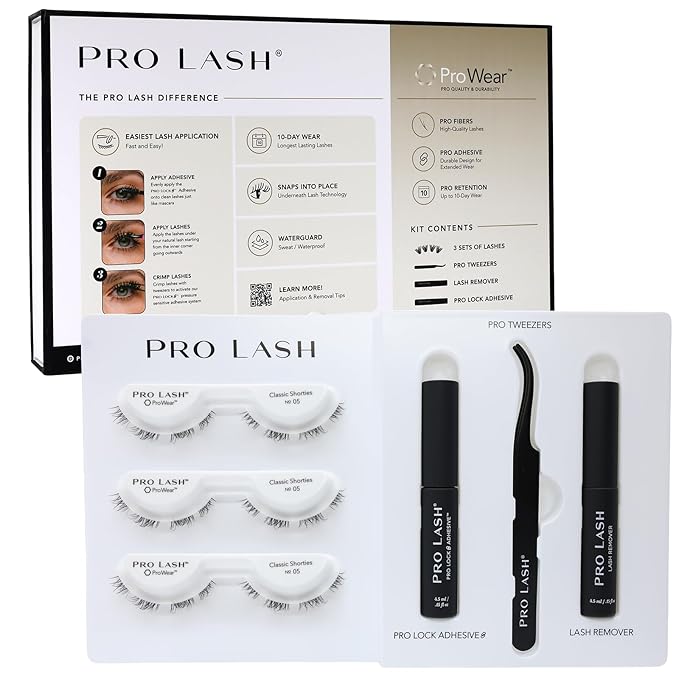 Pro Lash ProWear Starter Lash Clusters Kit - Easiest to Apply Lashes - 10-Day Cluster Eyelash Extensions - 3 Sets of False Eyelashes Plus Adhesive, Remover, Tweezers - Classic Shorties No. 05 - Black