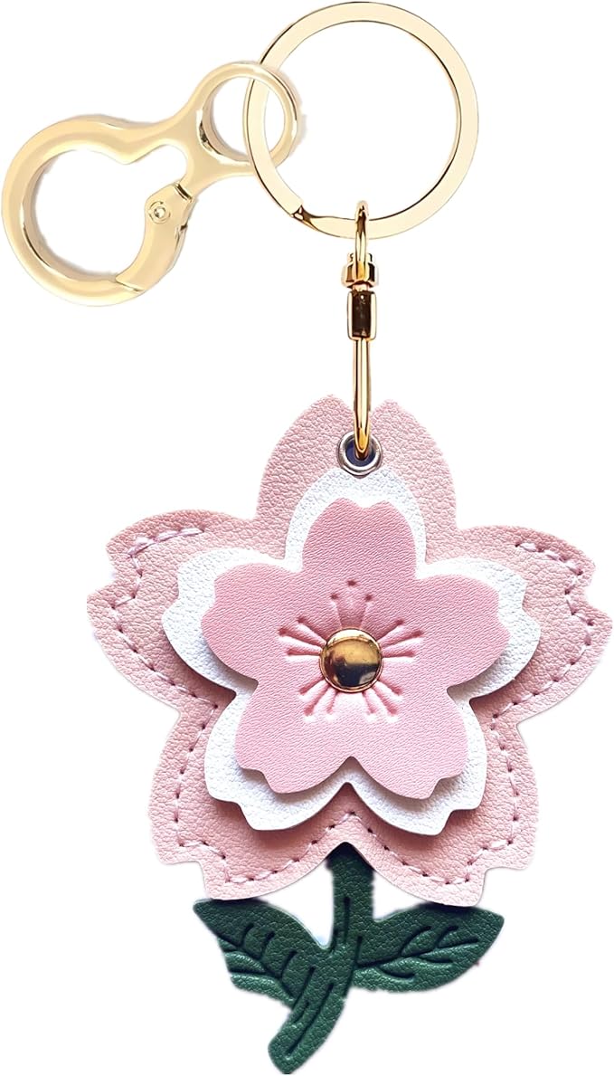 Leather Keychain Holder Case Compatible with AirTag,Cute Protective Apple Air Tag Cover with Keychain Ring,Anti-Scratch Finder GPS Tracker Case for Wallet Keys,Bag,Pets(Flower G)