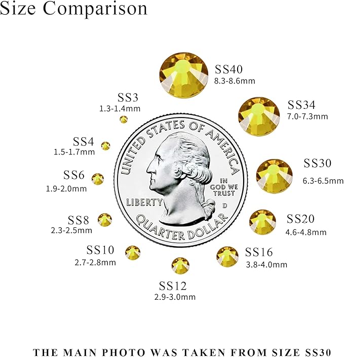 1440PCS SS6 Crystal Glass Flatback Rhinestones, Round Flat Back Crystal Gems for Nail Art and Craft Clothes, Glue Fix Diamond Stones Topaz Gold (1.9-2.0mm)