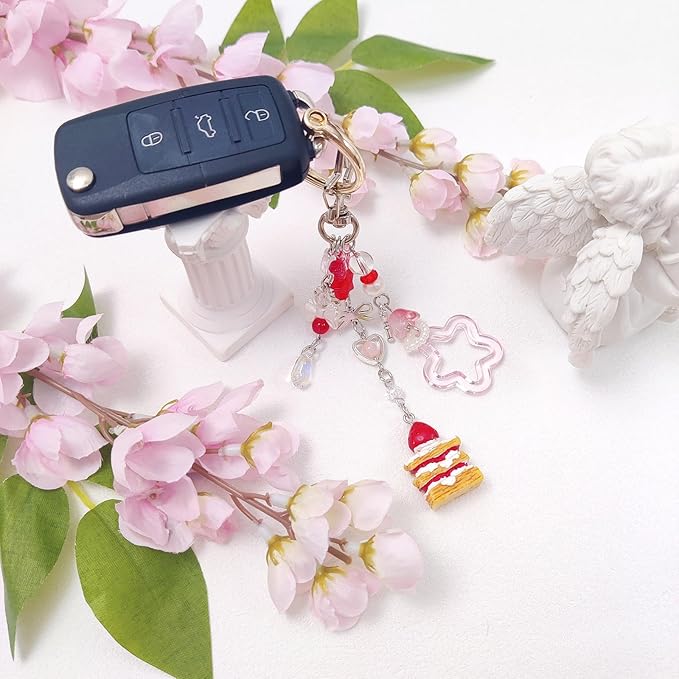 Y2K Aesthetic Keychains for Women Cute Flowers Star Cake Jellyfish Keychins Charms Kawaii Bag Purse Decor
