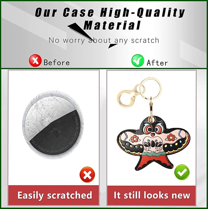 Leather Keychain Holder Case Compatible with AirTag,Cute Protective Apple Air Tag Cover with Keychain Ring,Anti-Scratch Finder GPS Tracker Case for Wallet Keys,Bag,Pets(Kite A)
