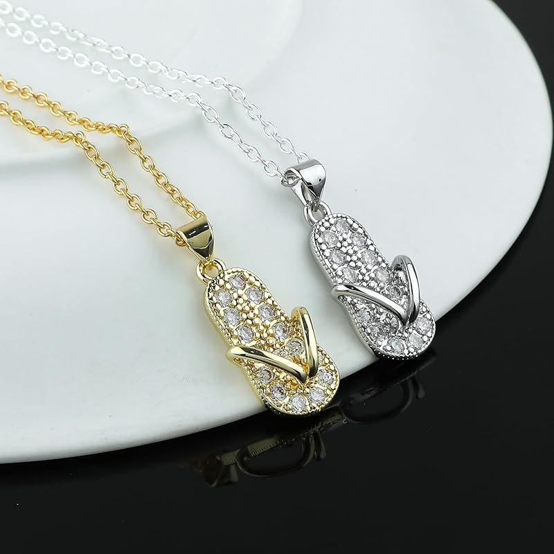 JOR Sleeper Charm Pendant Necklace, CZ, Men & Women Unisex Jewelry, Dainty Gold & Silver Plated Combo Chain 18 inch (Pack of 2)