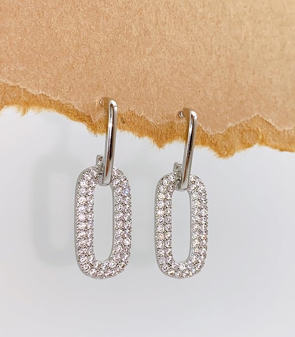 OZEL 14K Gold & Silver Plated Paperclip Chain Earrings with Cubic Zirconia – Dangle, Hoop, Huggie, Stud Styles – Women’s Fashion Jewelry Gift