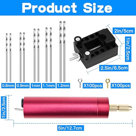 Electric Mini Drill with 10 Pcs Twist Drills Bits (0.81.2mm) and 200 Pieces Eye Screw for Resin, Plastic,Wood Polymer, DIY Jewelry, Key Chain Making, ZYdrill set
