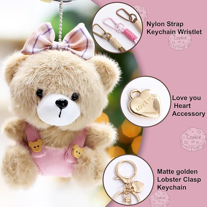 Cute Key Chain Plush Bear Bag Charm Teddy Bear Keychain Gift For Handbag,Purse, Backpack, Car Keys
