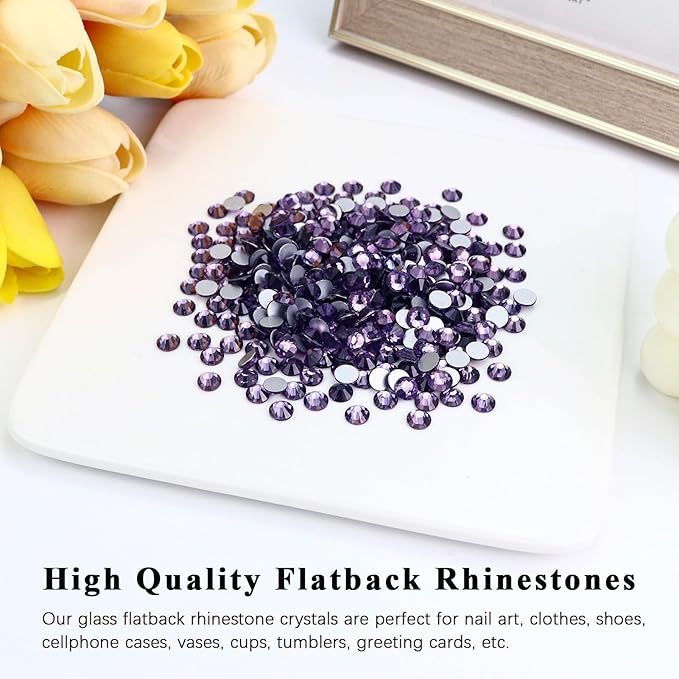 Flatback Crystal Rhinestones Round Gems for Nail Art and Craft Clothes Glue Fix, Tanzanite (2.3-2.5mm) SS8/1440PCS