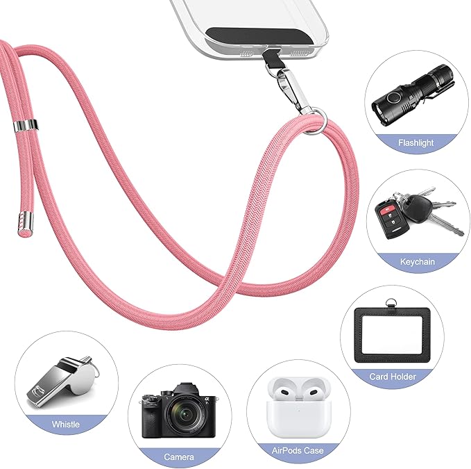 takyu 2 Pack Adjustable Cell Phone Lanyard & 2 Pack Phone Wrist Strap with Tether Tabs Compatible for iPhone Android Smartphones - Black Pink