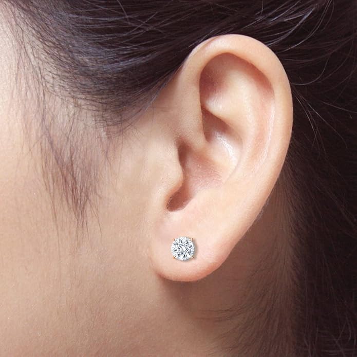 1/4 to 2 Carat Lab Grown Diamond Round Stud Earrings in 14k Gold (E-F, SI1-SI2, cttw), 4-Prong Basket Screw Back by Diamond Wish
