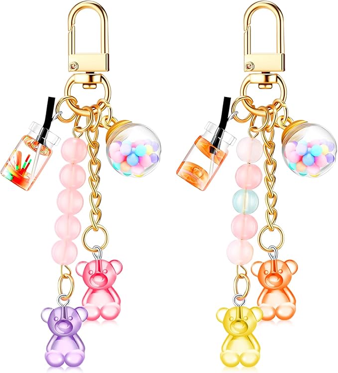 Ecally Cute Resin Bear Keychain Macaron Bear Keychains Candy Pendant Jewelry Gift Bag Key Ring Accessories for Girl Women