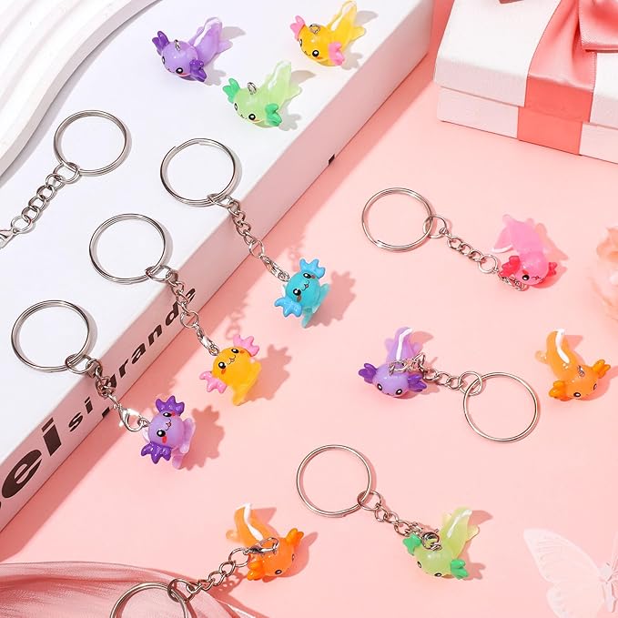 Liliful 36 Pcs Axolotl Keychains Resin Axolotl Party Supplies Mini Animal Key Chains Kawaii Salamander 3D Figurine Pendant