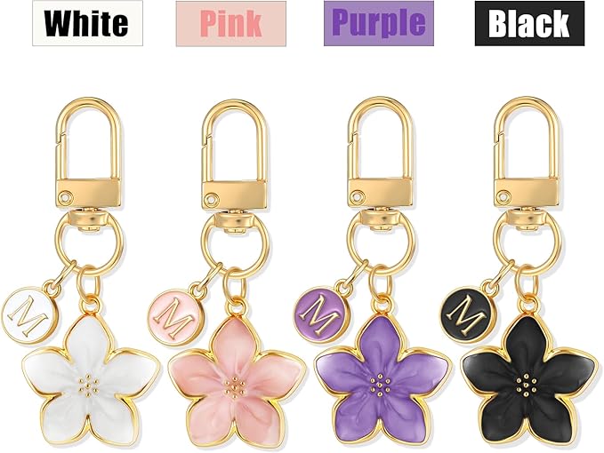 XGALBLA Cute Flower Initial Letter Keychain for Women, Flower Charms, Bag & Purse Charms for Handbags & Backpacks Accessories