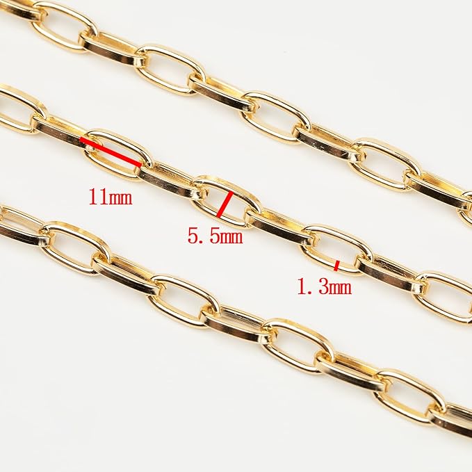 32.8 Feet Aluminum Link Chain Light Gold Flat Oval Chains for Jewelry Making Unwelded Paperclip Chain Spool Necklace Chains Bulk with Lobster Clasps and Jump Rings