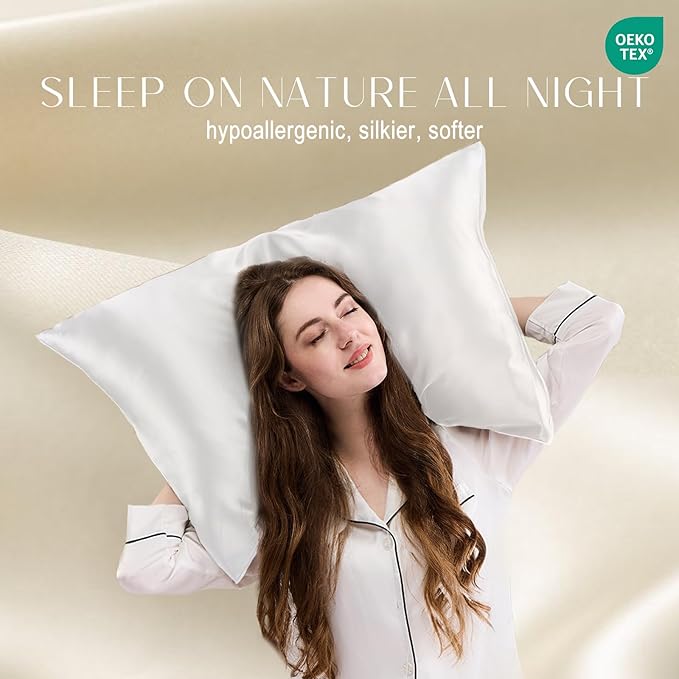 ZIMASILK 100% Pure Mulberry Silk Pillowcase for Hair and Skin Health,Soft and Smooth,Both Sides Premium Grade 6A Silk,600 Thread Count,with Hidden Zipper,1pc (Queen 20''x30'',White)