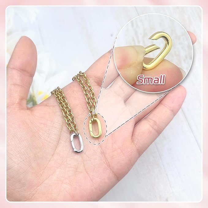 10Pcs Oval Clasp Carabiner Necklace Clasps and Closures, Spring Ring Clasp Pearl Necklace Enhancer Connector for Jewelry Bracelet Making