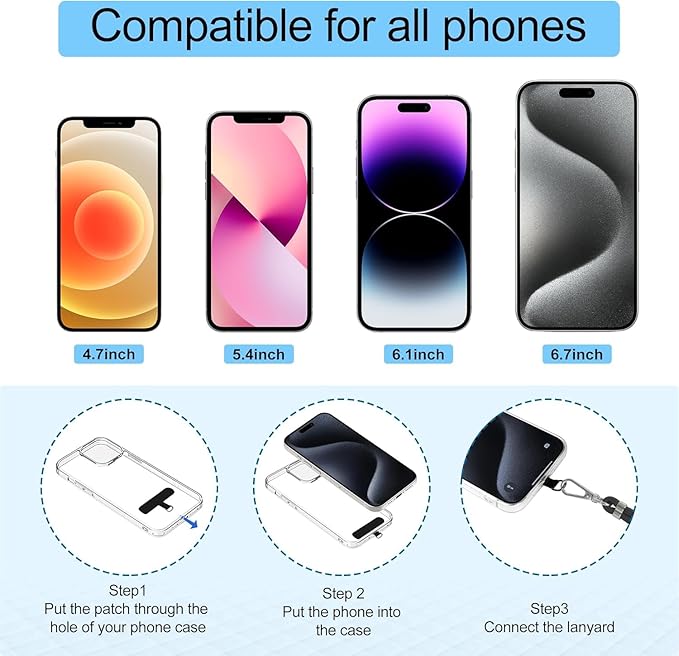 takyu Cell Phone Lanyard, Crossbody Phone Lanyard 1 Pack Adjustable Neck Strap and 1 Pcs Phone Wrist Strap with 2x Phone Tether Patches for Most Smartphones-Black