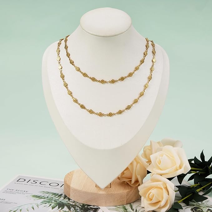 UMAOKANG 13 Feet Gold Plated Chains for Jewelry Making Stainless Steel Flower Link Chain Bulk on Spool