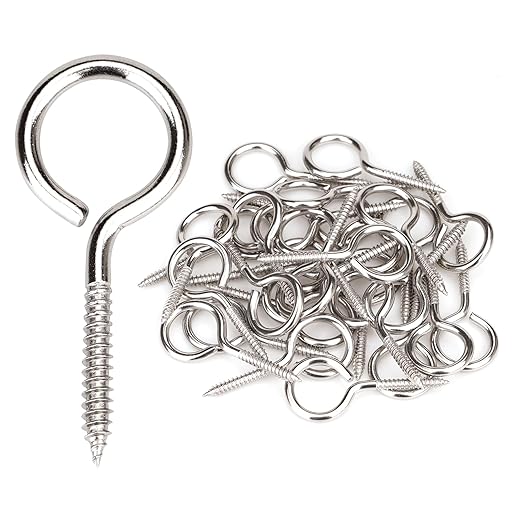 Aovchei Eye Screws, 30Pcs 1.57 Inch Long, 304 Stainless Steel Screw Hooks, Rust-Resistant Self Tapping Eyelet Bolts for Wood, Securing Cables Wires, Indoor & Outdoor for Hanging Artwork