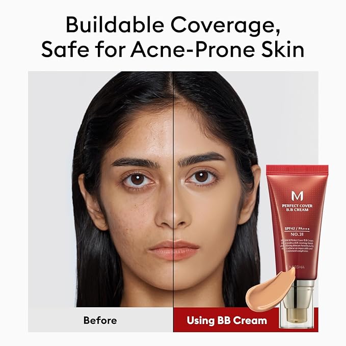 MISSHA M Perfect Cover BB Cream No 31.Golden Beige - Medium/Tan with Neutral Undertone SPF 42 PA +++ 1.69 Fl Oz - Tinted Moisturizer with SPF