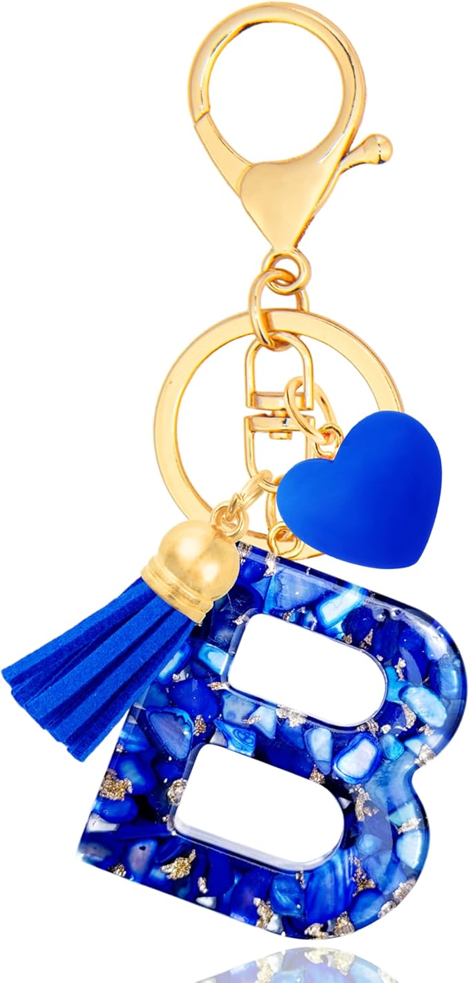Initial Keychains for Women with Cute Heart Resin - Alphabet Letter Keychain for Bag, Backpacks, Purse or Car key