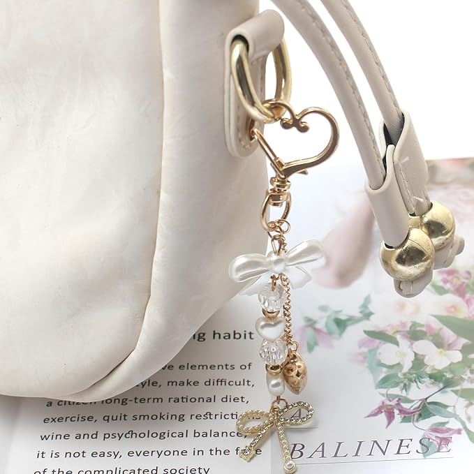 Pearl Beaded Keychain Charms, Cute Purse Charms for Handbags, Gold Starfish Keyring for Women, Heart Star Moon Shell