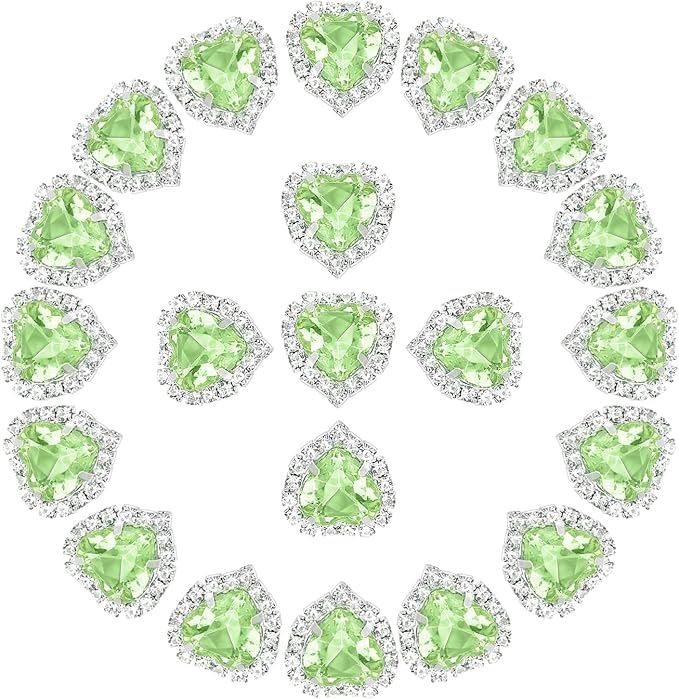 PATIKIL 30PCS Heart Rhinestones, Sew on Rhinestones Buttons Crystal Heart Nail Charm Embellishment Flatback Diamond for Sewing DIY Clothing Wedding, Light Green
