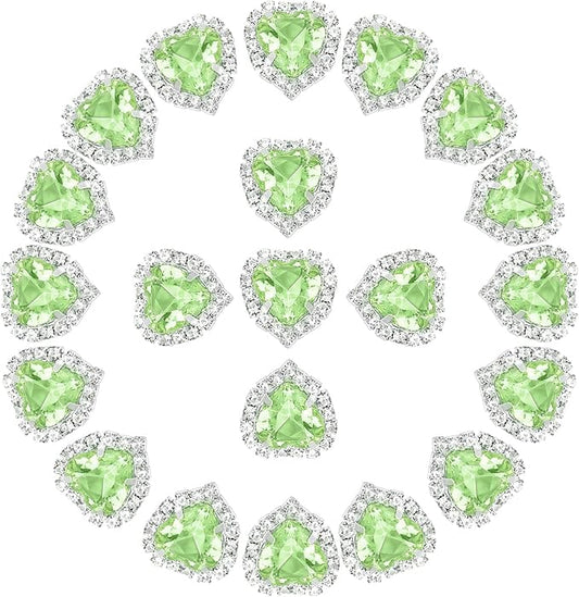 PATIKIL 30PCS Heart Rhinestones, Sew on Rhinestones Buttons Crystal Heart Nail Charm Embellishment Flatback Diamond for Sewing DIY Clothing Wedding, Light Green