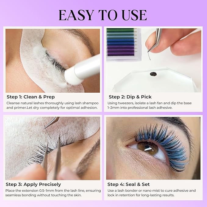SAIGON LASH Eyelash Extensions, Mink Lash, Volume & Classic Lashes for Professionals, J/B/C/CC/D/L/M Curl, 4-15mm Length, Soft Korean PBT Fiber, 16 Rows Lash Tray (Rainbow-D-0.07-14mm)