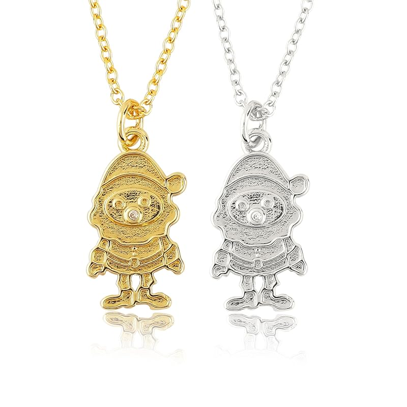 JOR Christmas Santa Charm Pendant Necklace, Women Jewelry, Dainty Gold & Silver Plated Combo Chain 18 inch (Pack of 2)