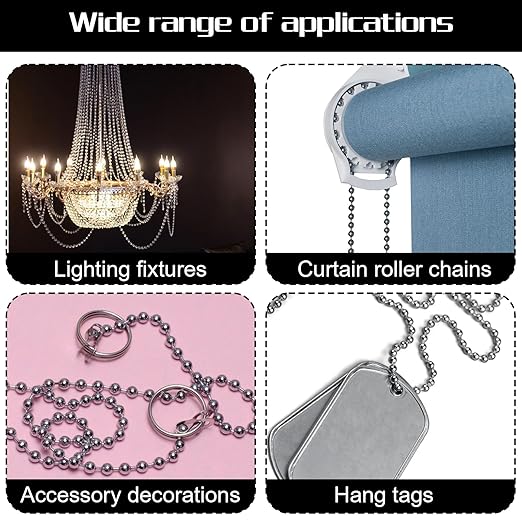 50 Feet Stainless Steel Ball Bead Chain #10/4.5mm Beaded Chain with Spool & 10pcs Matching Connectors Ball Chain for Roller Shades, Dog Tag, Bracelets, Necklace, Keychain, Jewelry & DIY Crafts