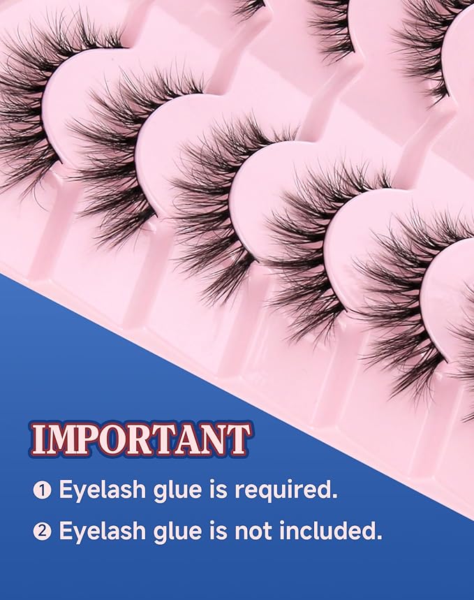 ENFOO Lashes Natural Wispy Strip Eyelashes Natural Look Flared False Eye Lashes Soft Lash Fluffy Cat Eyelash 7 Pairs Everyday D05