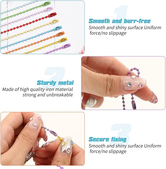 300 PCS Ball Chain Keychain Ball Bead Chain 2.4mm Balls Chains for Making Jewelry DIY (Mixed Color)