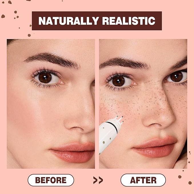Upgrade Faux Freckle Stamp Pen – Waterproof Fake Freckles Makeup Tool, Natural-Looking Freckle Maker & Spray with Multi-Prong Precision Stamp Head, Long-Lasting Sunkissed Makeup (Deep Brown)